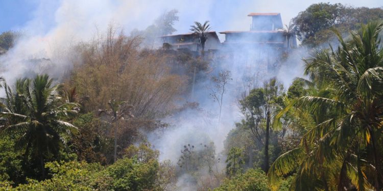 JAPARATINGA- Incêndio em vegetação atinge pousada no alto do cruzeiro